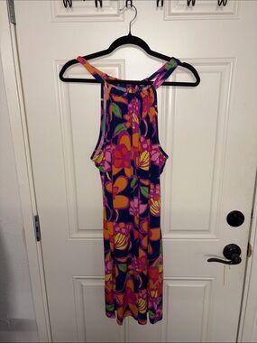Trina Turk Navy/Pink/Orange Multicolor Floral Maxi Dress
